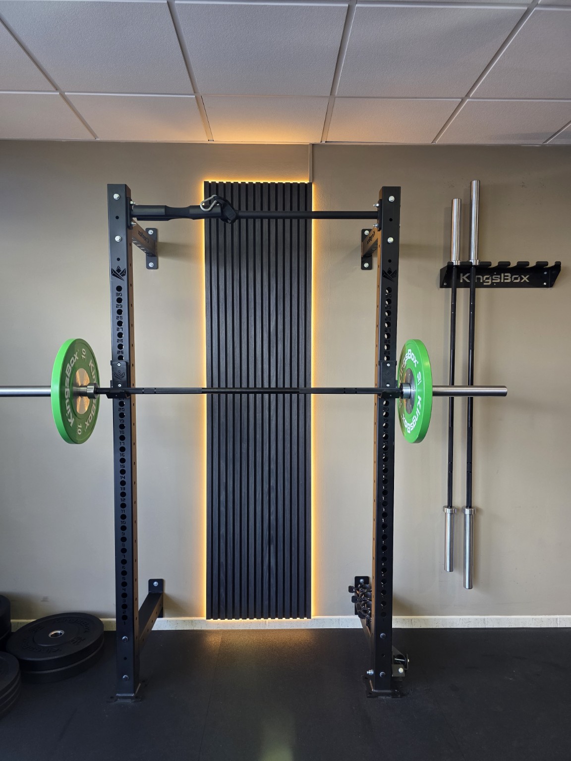 Rack, barra y discos de competición en HYBRID